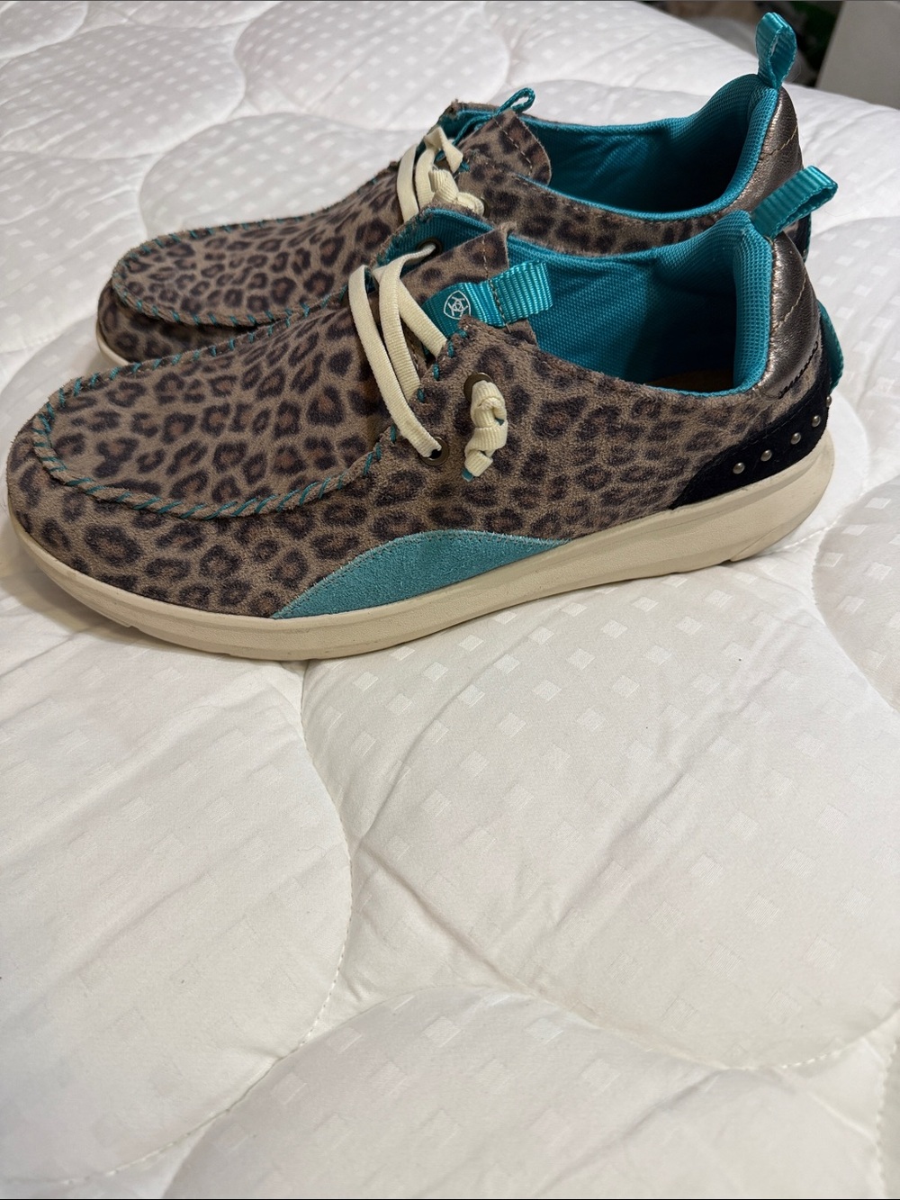 Ariat Leopard Print Casual Flats with Teal Accents